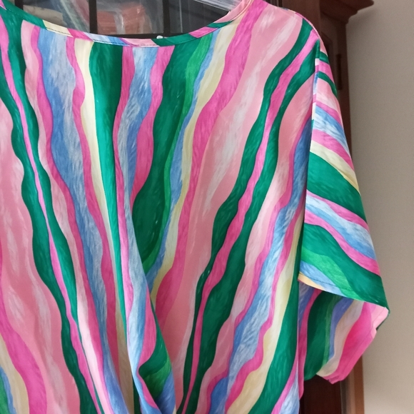 Dreimp Tie Side Dolman sleeve colorful Blouse sz L NEW - Picture 3 of 4